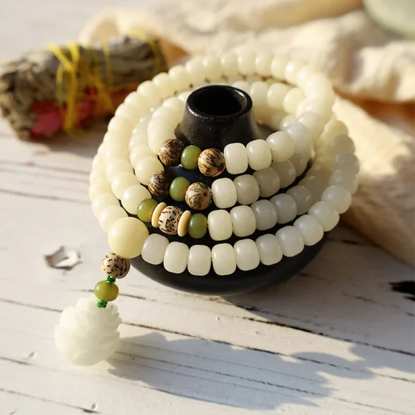 White Jade Bodhi Lotus Mala Harmony Bracelet