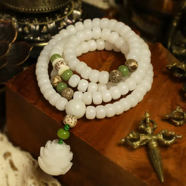White Jade Bodhi Lotus Mala Harmony Bracelet