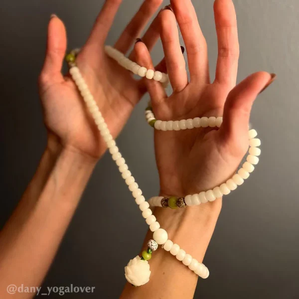 White Jade Bodhi Lotus Mala Harmony Bracelet