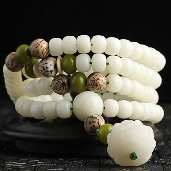 White Jade Bodhi Lotus Mala Harmony Bracelet