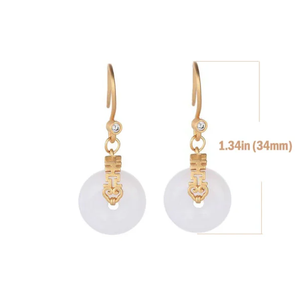 White Jade Double Happiness Blessing Fortune Earrings