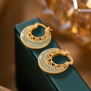 Crescent Moon Jade Prosperity & Abundance Drop Earrings