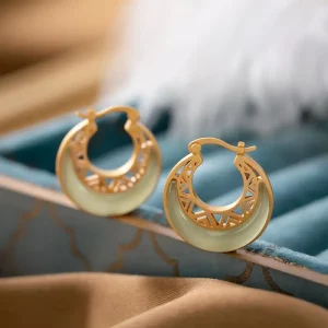 Crescent Moon Jade Prosperity & Abundance Drop Earrings