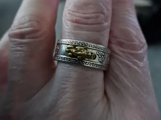 Customer wearing a feng shui pixiu wealth ring