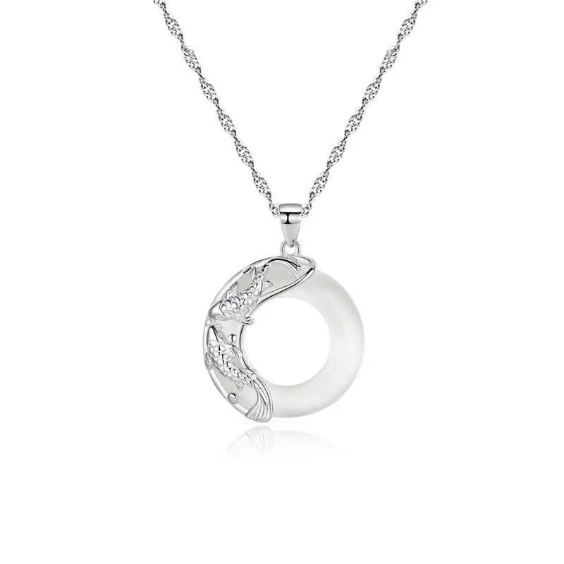 Sterling Silver Jade Koi Fish Lucky Necklace