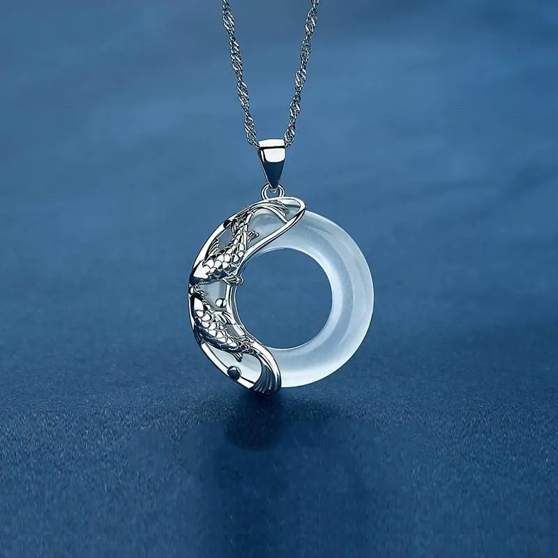 Sterling Silver Jade Koi Fish Lucky Necklace