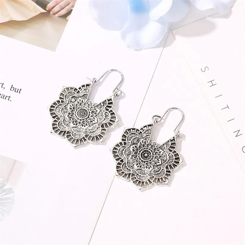 Tibetan Lotus Engraved Healing Copper Drop Earrings