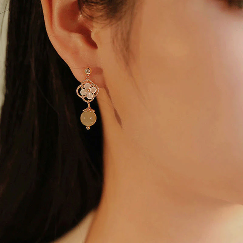 Tridacna Stone Jade Drop Earrings Symbolizes Prosperity & Peace