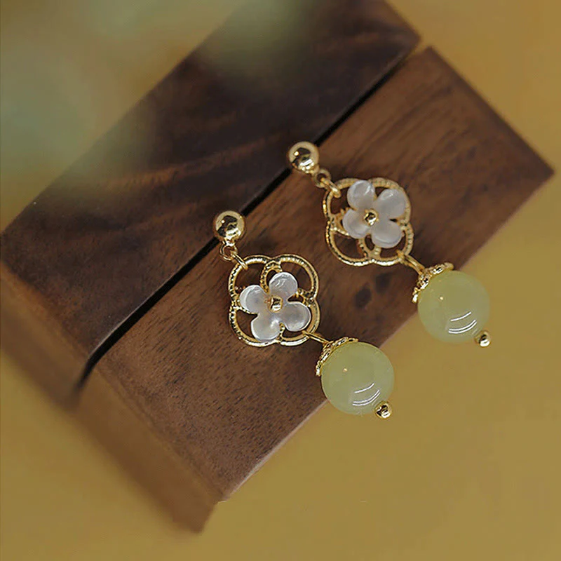 Tridacna Stone Jade Drop Earrings Symbolizes Prosperity & Peace