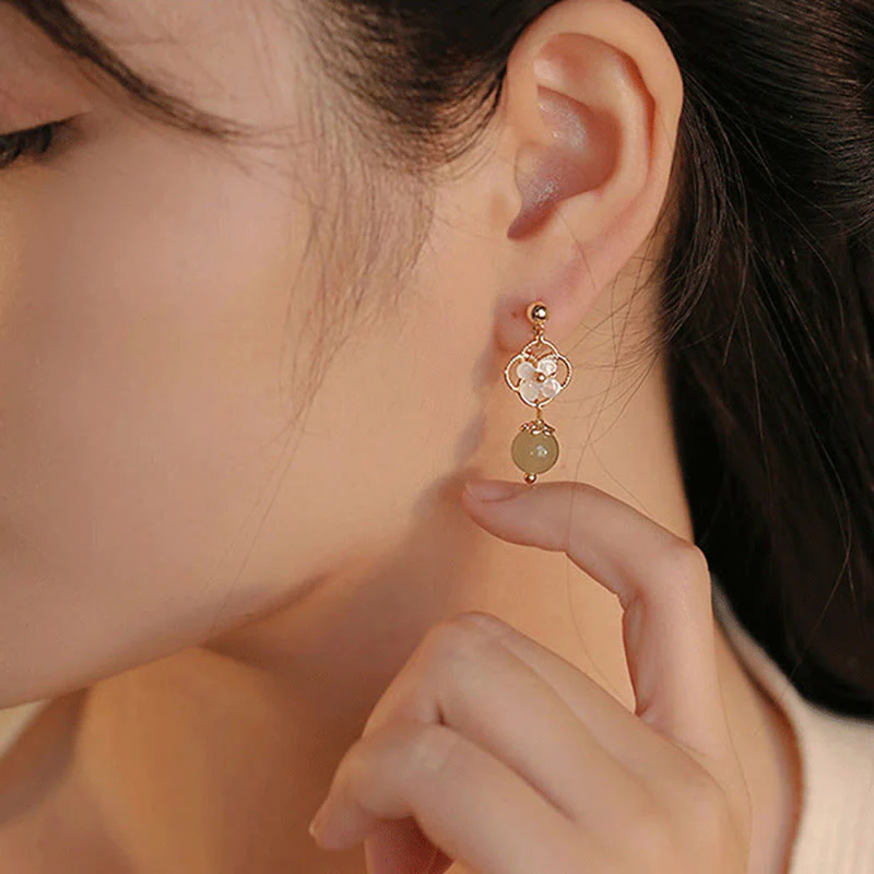 Tridacna Stone Jade Drop Earrings Symbolizes Prosperity & Peace