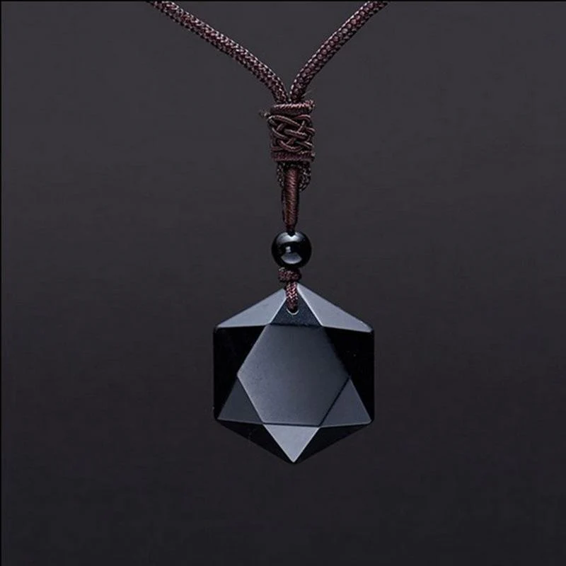 Faceted black obsidian protection pendant