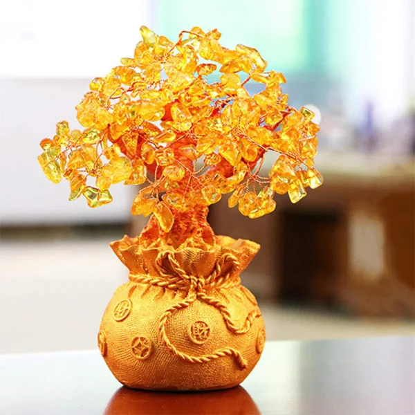 Citrine gemstone money tree ornament in a room setting