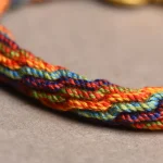 Close-up of the colorful braided cord in orange, blue and red