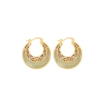 Green jade crescent hoop earrings on white background