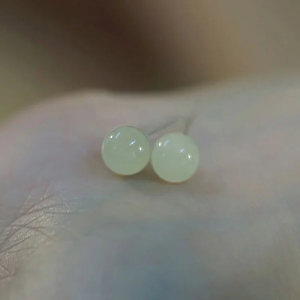 Natural round jade beads good luck stud earrings, jade earrings with round design