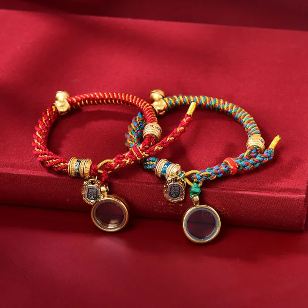 Red gold and multicolor Tibetan bracelets with ghau prayer box pendants