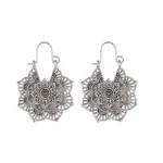 Silver openwork lotus mandala drop earrings