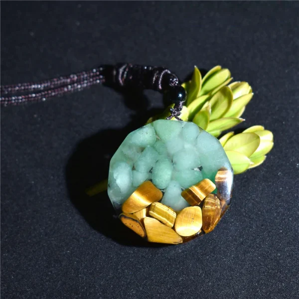 Tree of Life Orgonite Necklace Relieves Anxiety Negative Energy view 4, spiritual jewelry product photography on...