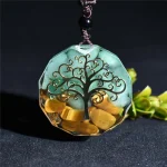 Tree of life orgonite pendant with green aventurine and tiger eye stones